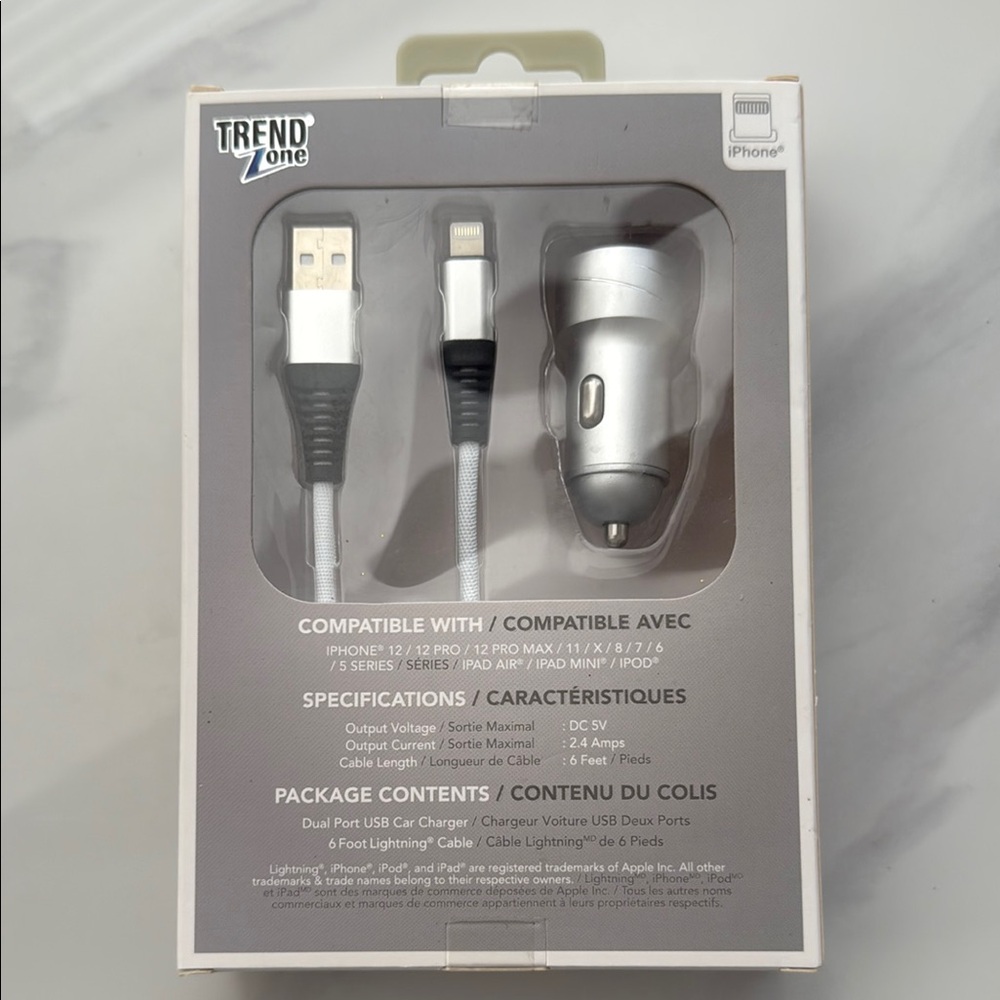Trend Zone 6FT Lighting Car Kit
 Car Charger with Lightning Cable